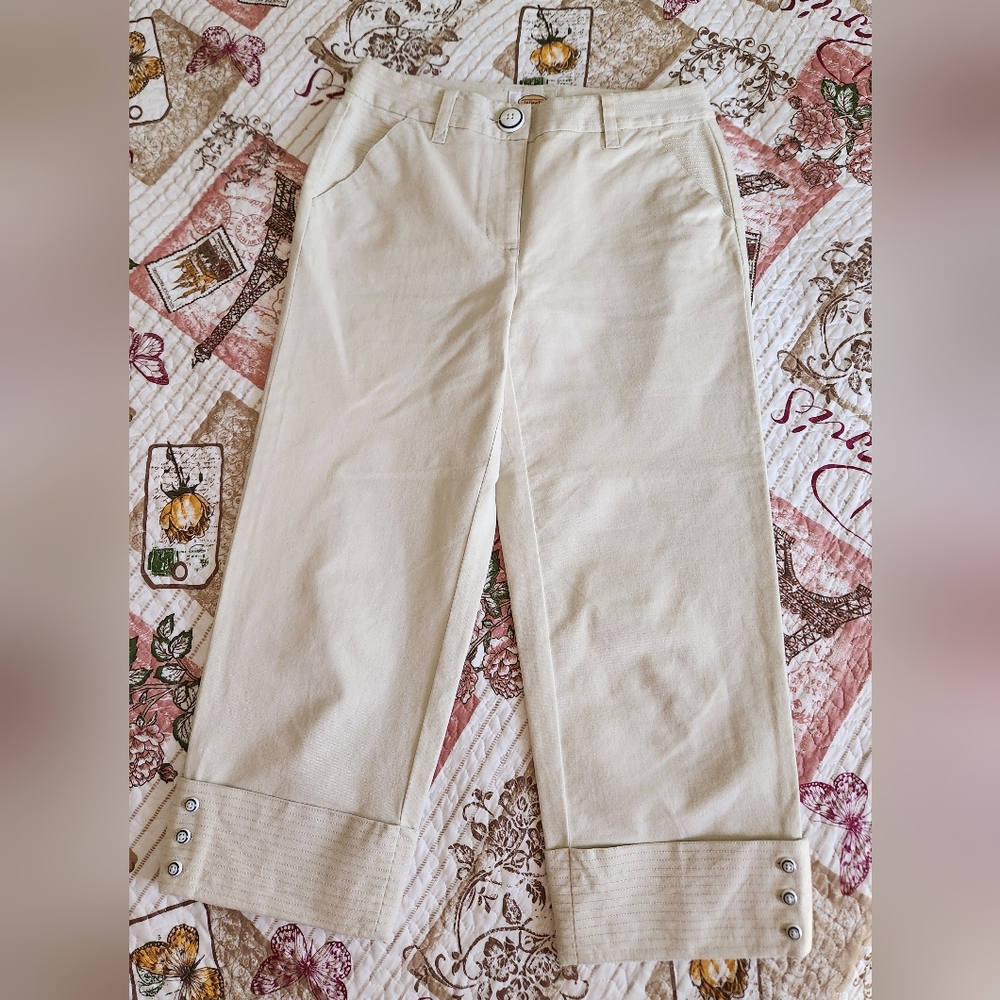 Talbots Capri Pockets Pants Womens Flat Front Beige Size 4